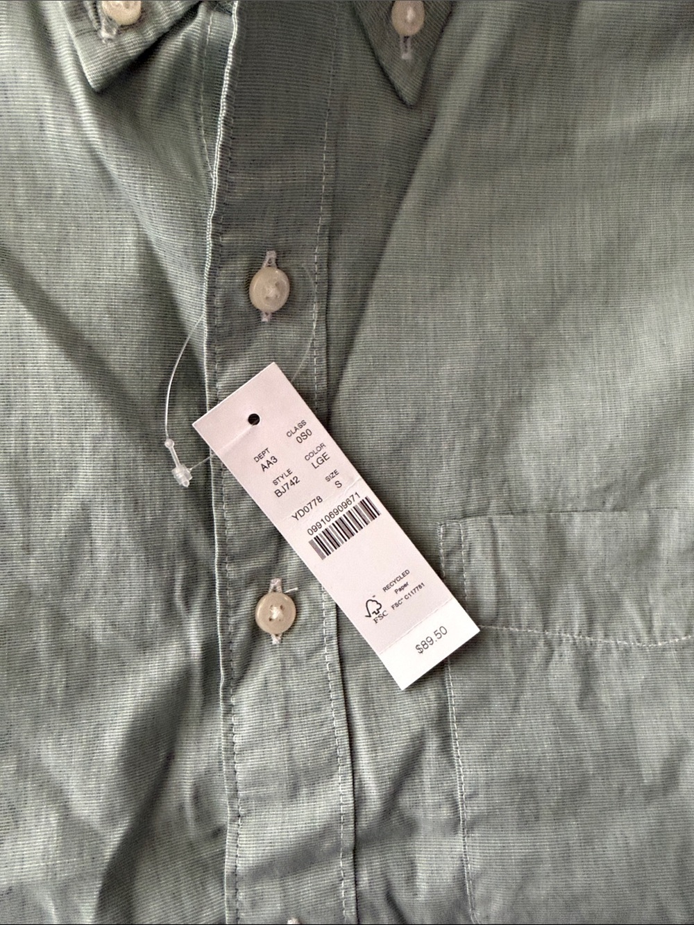 J. Crew Button-Down Shirt in Sage Green - Picture 3 of 3